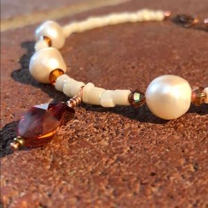 Anklet Pearl, Swarovski Crystals & Bamboo Coral 🏖